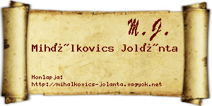 Mihálkovics Jolánta névjegykártya